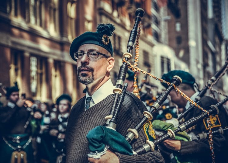Photo of a man with bagpipes