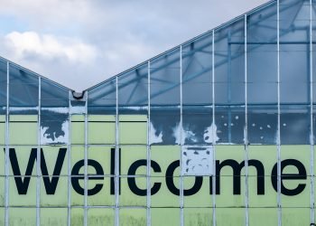 Welcome message in glass house