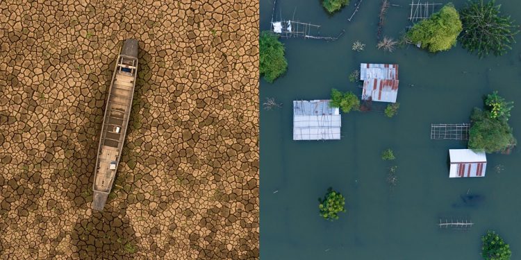 Comparison of Drought and flood metaphor for climate change and extreme weather.