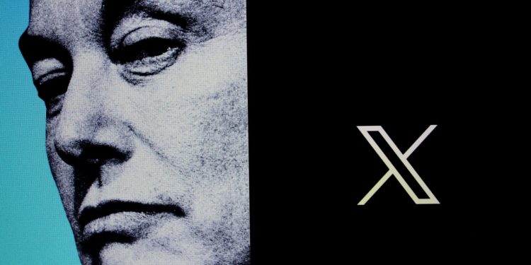Elon Musk juxtaposed with X logo