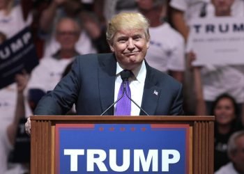 Donald Trump speaking at a campaign rally