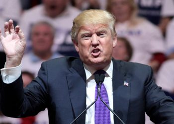 Donald Trump speaking at a campaign rally