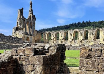 Byland Abbey ruins on a bright sunny day