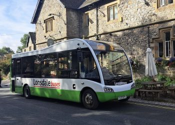 A green and white Lonsdale bus in Malham