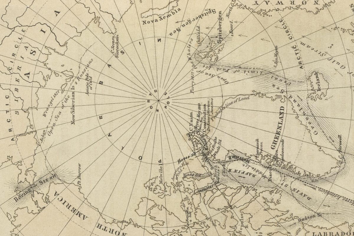 a map of the land masses of the arctic circle showing
