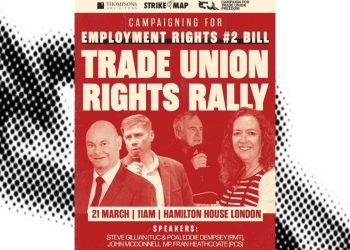 a poster for a trade union rally in London on 21 March
