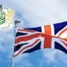 union jack red white and blue flag waving in the wind and Rotherham council’s heraldic sign