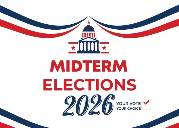 Midterm Elections 2026 USA Banner Set – Patriotic Red Blue Political Campaign Background with American Flag Style Design